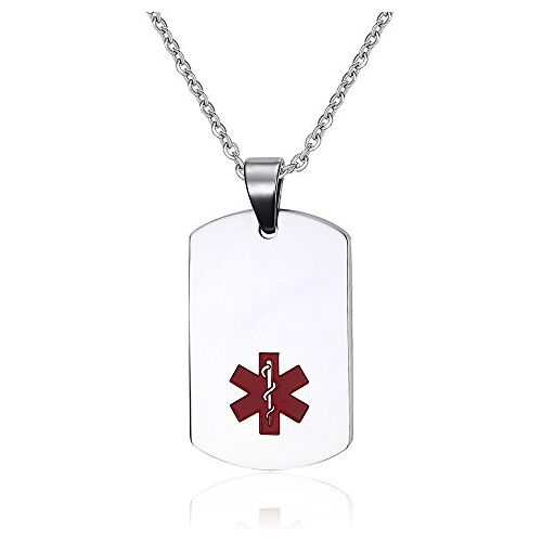 FALOME Sieraden roestvrij staal medische ID Dog Tag ketting met ketting -gratis aangepaste gravure, astma (kleur: zilver)