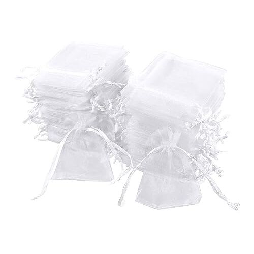 Carehabi 100 stuks organzazakjes, witte organzazakjes, 7 x 9 cm, cadeauzakje organza, sieradenzakjes, bruiloftszakjes, lavendelzakjes, bruiloftsfavoriet