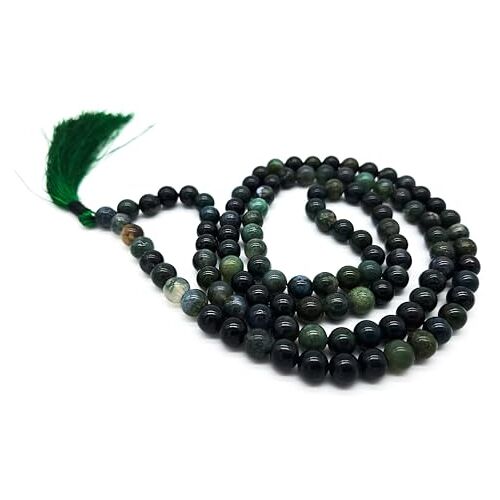 AB India Crafts Echte edelsteen mos agaat 108 Japa Mala halsketting (parels 8 mm) in sieradendoosje   meditatie spiritualiteit genezing yoga India