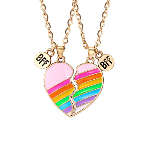 MenYiYDS 2 stuks BFF halskettingen vriendschapsketting regenboogsieraden hanger beste vrienden meisjes halsketting voor meisjes verjaardagscadeau hanger ketting geschenken (kleurrijke harten),