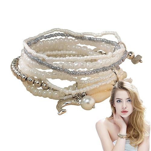 shizuku Gelaagde armbanden voor dames,Meerlaagse kralenarmbanden voor dames   9-delige kralenarmbandenset, delicaat accessoire voor daten op het strand