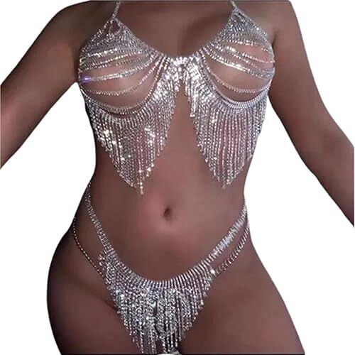 SMGZC Zilver Vintage strass lichaam ketting beha kristal ketting bikini borst lichaam accessoires sieraden vrouwen sexy lingerie nachtclub kleding