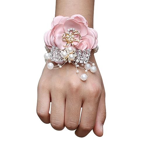 Shienfir Realistische bruiloft pols corsage elegante faux parel bloem duurzaam bruids alternatief hoogwaardige bloemen polsband voor roze hand bloem