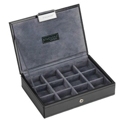 Stackers Men's Executive Black Mini Lidded STACKER with Grey Velvet Finish Lining