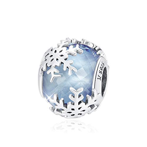 Fanona Sneeuwvlok Charms Fit voor Pandora Armband Ketting Sterling Zilver Blauw Kristal Kerst Charm Bead