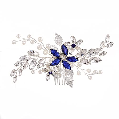 YEAMKE Parelblauwe diamanten kam, banketjurk, hoofdtooi, accessoires, bruidsaccessoires, Europese en Amerikaanse eenvoudige haarkam