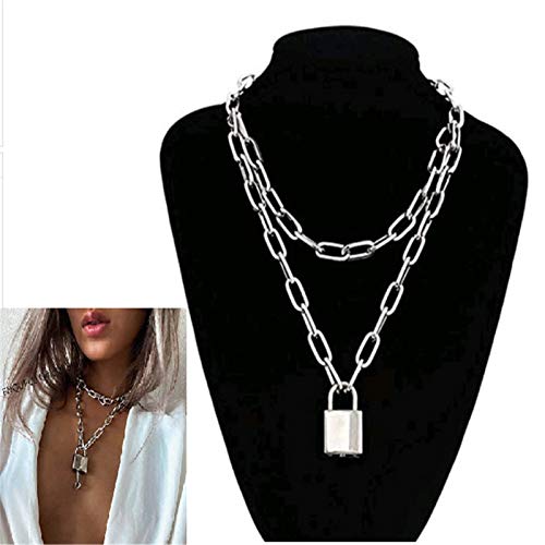 Left Girl Necklace Ketting Dames Mannen Dikke Ketting Met Lock Hanger Ketting Punk Mode Sieraden Hanger Ketting, Zilver