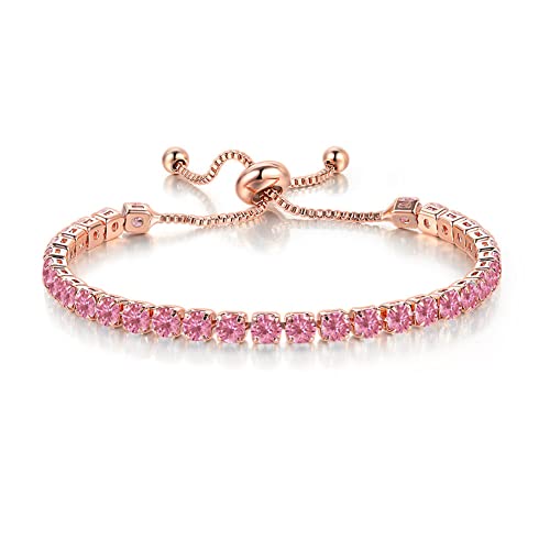 Carufin Classic Sparkling tennisarmband, kristal, polsketting, verstelbare handaccessoires, sieraden voor vrouwen en meisjes (roze)