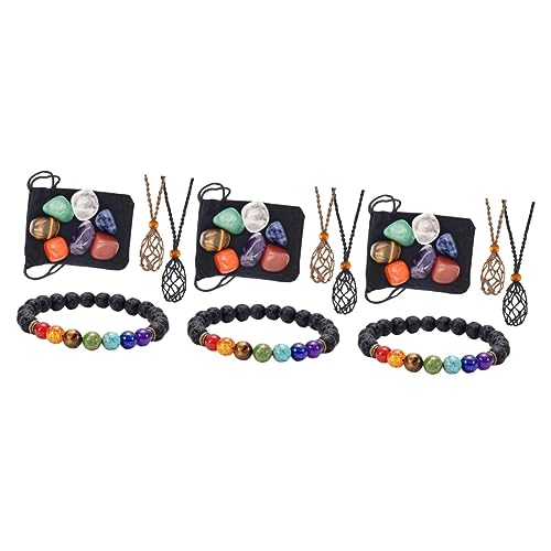 NIYANGLE 3 Sets yoga steen retro hanger houder yoga-accessoires decor kettingen stenen kooi houder lege stenen houder koord weven ketting koord hangende ketting hanger rek ketting houder