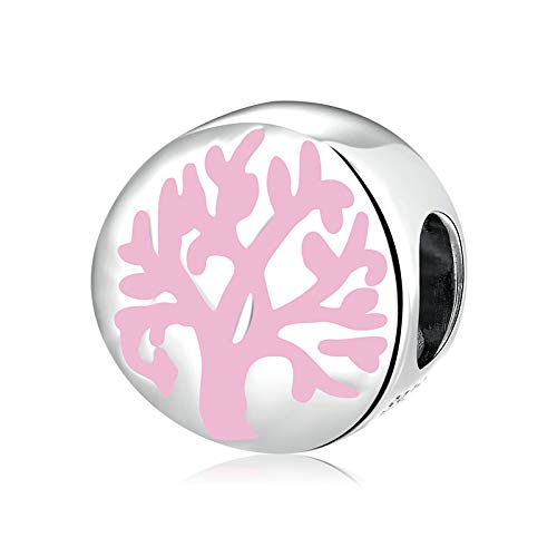 DFHTR Holle Kralen Mode Bedels Kralen Roze Emaille Levensboom 925 Sterling Zilver Fit Originele Bedelarmband Sieraden Maken