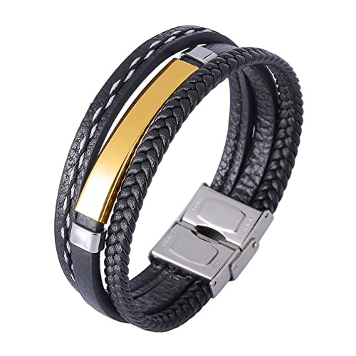 KARFRI Gepersonaliseerde geschenken armband met gravure, bedelarmbanden 3 lagen herenarmband gegraveerde armband roestvrij staal met veiligheidssluiting, lengte 16,5 cm, imitatie