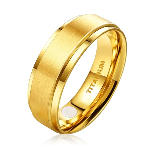 JEROOT Titanium magnetische ringen, magneetring voor heren en dames, magnetische ringen voor heren en dames, therapeutische magneetring, gepolijste levensring, sterke magneet (3500 gauss), 65 (20.6),