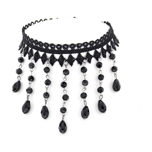 Zac's Alter Ego Kanten choker in retro/vintage stijl met hulpstukken, Stijl 8, Neck size 32cm to 37cm