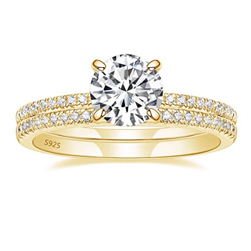 CASOTA Verlovingsring trouwring 1.25CT 925 sterling zilveren bruidsring sets ronde CZ verlovingsringen belofte ringen for haar trouwringen for vrouwen maat 3-13 (Color : Gold, Size : 3.5)