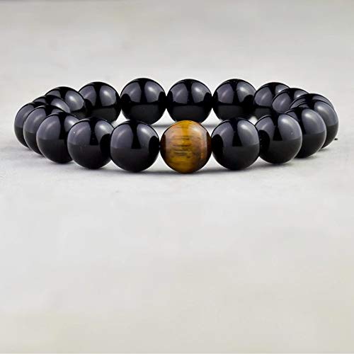 LKBEADS LOVEKUSH mooie AAA++ Kwaliteit zwarte Onyx & Tijger Oog Armband Mens Beaded Armband, Armband voor Mannen, Yoga, Heren Zwarte Onyx Armband, Meditatie Armband, Onyx Armband 10 mm