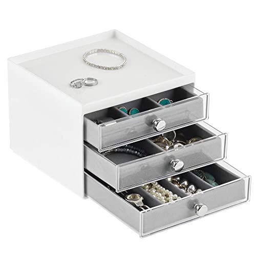 mDesign Sieradenkastje ladekastje/sieradenorganizer voor kaptafels voor cosmetica en sieraden met 3 lades/plastic Wit/grijs