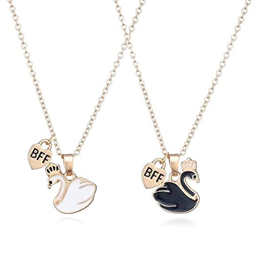 YINGQI 2 stuks/set Beste Vrienden Leuke Olie Drop Zwaan Hanger Ketting Vriendschap BFF Sieraden Charm Verjaardagscadeautjes voor Vrouwen Meisjes!