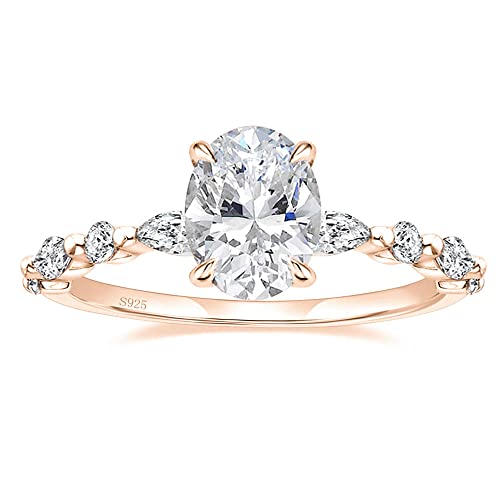 CASOTA Verlovingsring Wedding Band Oval Cut Zirconia Verlovingsringen Solitaire Halo Promise Ring for Vrouwen Maat 3-13 (Color : Rose Gold, Size : 5.5)