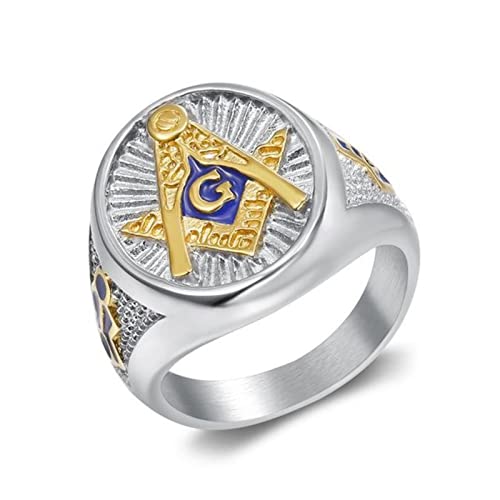 HCMA Mannen Vrijmetselaar Gouden Ring Rvs Vrijmetselaars Symbool Ringen Vrijmetselarij Tempeliers Sieraden Gift