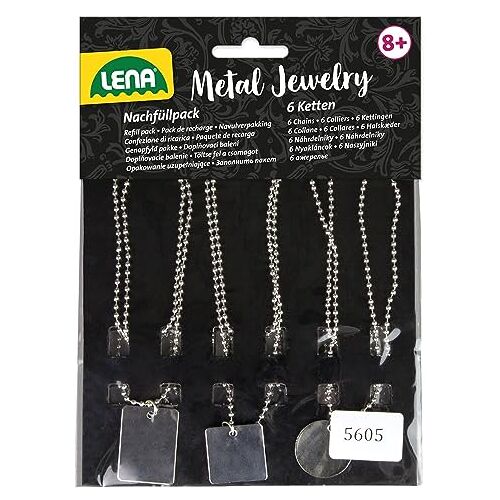 Lena 42657 Navulpakket met 6 metalen kettingen en hangertjes voor  42655 Engraver's Jewelry Studio, set met 6 metalen kettingen en hangertjes voor graveerstudio, navulling voor sieradenstudio