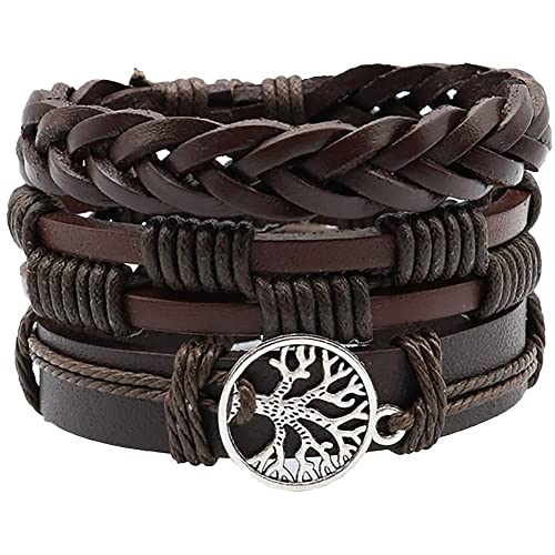 IBOWZ Lederen armband armbanden voor mannen,Lederen armbanden voor coole armbanden voor mannen mannen,Mens Womens Unisex Faux lederen armband armbanden verstelbare gevlochten Multi Cool Wrap