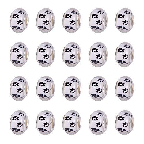 NBEADS 100Pcs 14Mm Wit Acryl Bedels Kralen Met Hond Poot Print Grote Gat Spacer Europese Kralen Voor Armband Sieraden Maken