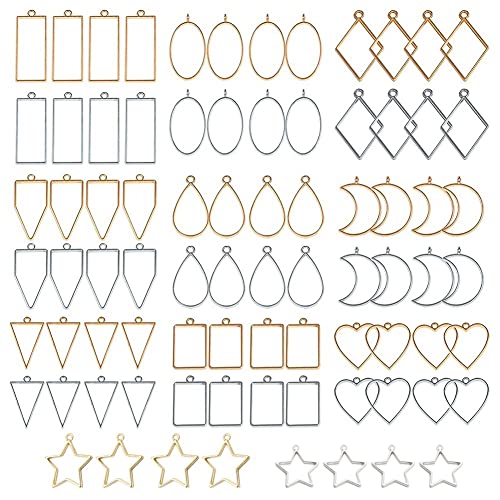 Whisskly 80 stuks, assortiment van open metalen bril voor oorbellen en halskettingen, bedels met geperst frame van hars (goud en zilver)