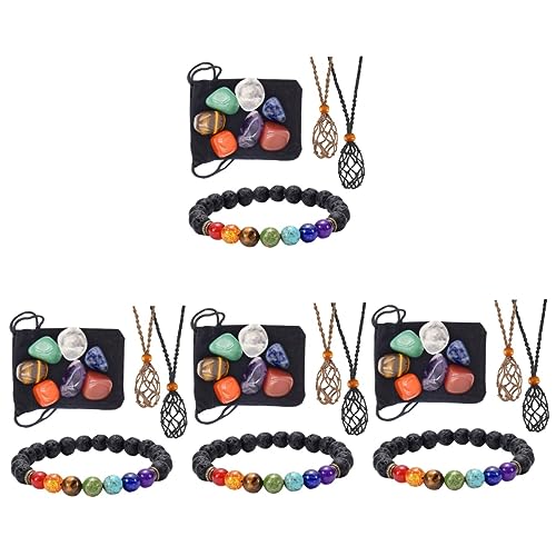 GLEAVI 4 Sets Yoga Stone Crystal Emerald Ketting Stenen Jade Ketting Yoga Decor Stretch Armband Koorden Voor DIY Ketting Geweven Nek Decor Accessoire Ketting Accessoires Om Te Genezen