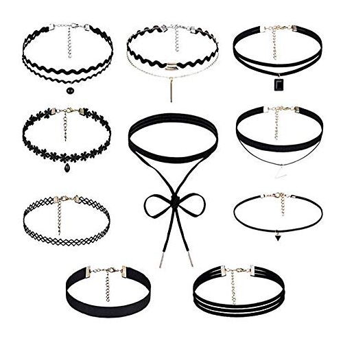 Febbya Choker halskettingen set stretch halsband tattoo kettingen choker voor tieners meisjes dames vrouwen fluweel zwart