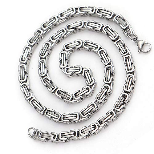 SBRTL 6 MM Titanium Stalen Ketting Voor Mannen, Solide Handgemaakte Vierkante Byzantijnse King's Chain Link Kettingen Biker Sieraden Zwart Goud Zilver 6 Kleuren 55-70 Cm,Silver,70cm