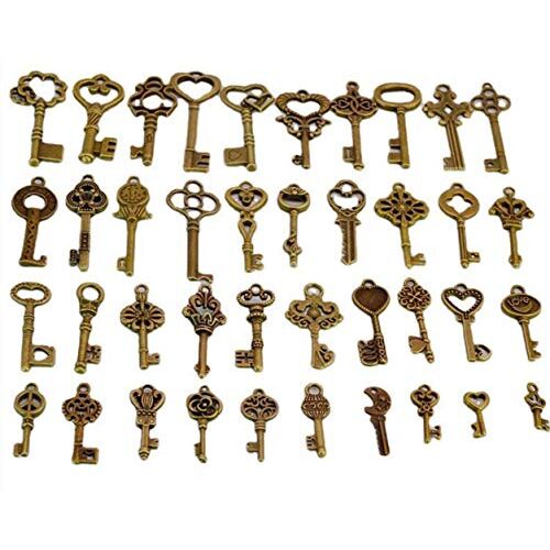 YKKJ 40 stuks grote antieke brons, bronzen accessoires, vintage sleutels, antieke bronzen bedelhangers, voor doe-het-zelf handgemaakte halskettingen, hangers, sieraden