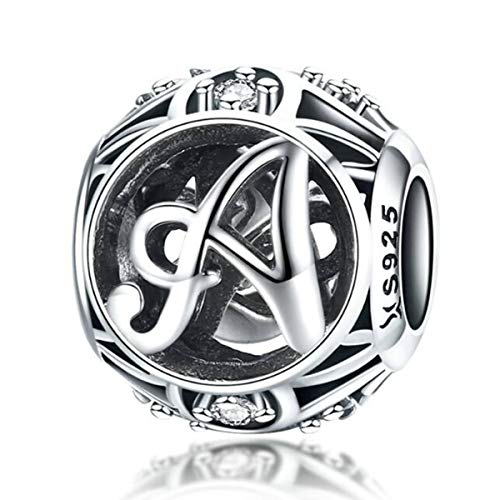 Yashuo Verjaardag Charms Echt 925 Sterling Zilver Diy Initial A-Z Charm Alfabet Charms Brief Kralen voor Pandora Charms Armbanden (Letter A)