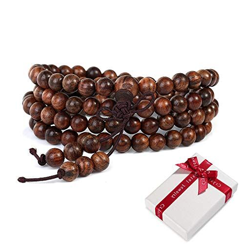 zooting 108 houten kralen, boeddhisme, gebedskralen, armband voor yoga, meditatie, boeddhistisch, elastisch, bruin, boeddha, mala, polsketting, armband, halsketting voor het cadeau van vrouwen