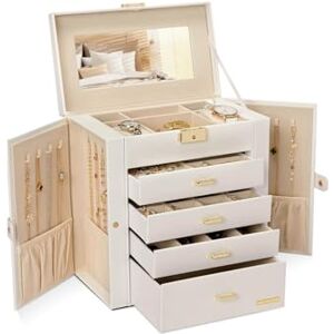 Wintem Sieradendoosje met spiegel en 4 laden voor dames in moderne stijl, ruime en krasbestendige sieradenstandaard met verstelbare vakken, ideaal als elegant en functioneel cadeau-idee Wintem Sieradendoosje met spiegel en 4 laden voor dames in moderne stijl, ruime en krasbestendige sieradenstandaard met verstelbare vakken, ideaal als elegant en functioneel cadeau-idee