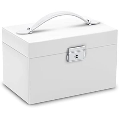 Massido Sieradendoosje met spiegel, sieradenopslag, organizer, draagbaar, 18,6 x 14,8 x 11 cm, wit Massido Sieradendoosje met spiegel, sieradenopslag, organizer, draagbaar, 18,6 x 14,8 x 11 cm, wit