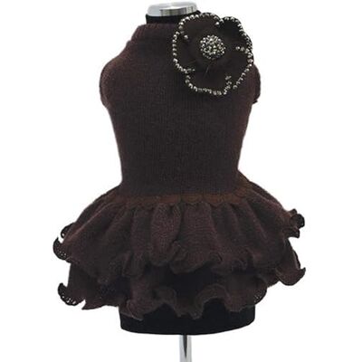 Trilly jurk van wol met broche en kristallen, bruin, M 1 product Trilly jurk van wol met broche en kristallen, bruin, M 1 product