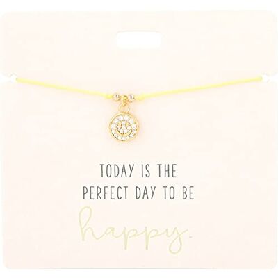Depesche 11837-010 Armband in geel "Today is the perfect day to be happy." met gouden bedel en sierparel, variabele lengte, ideaal als geschenkidee Depesche 11837-010 Armband in geel "Today is the perfect day to be happy." met gouden bedel en sierparel, variabele lengte, ideaal als geschenkidee
