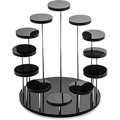 QWORK Ronde acryl producten Display Riser Stands, 12 Tier Sieraden Display Stands voor Ringen Oorbellen, Mini Beeldjes, Zwart QWORK Ronde acryl producten Display Riser Stands, 12 Tier Sieraden Display Stands voor Ringen Oorbellen, Mini Beeldjes, Zwart