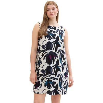 TOM TAILOR Dames plussize basic zomerjurk met ruguitsnijding, 35285 Dark Blue Floral Design, 3XL TOM TAILOR Dames plussize basic zomerjurk met ruguitsnijding, 35285 Dark Blue Floral Design, 3XL