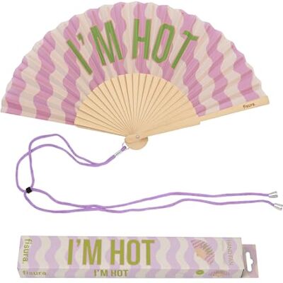 Fisura Originele waaier met opschrift "I'm hot", moderne kleurrijke houten waaiers, paarse handventilator met golven, inclusief hanger, grappig cadeau-idee, 42,5 x 23 cm Fisura Originele waaier met opschrift "I'm hot", moderne kleurrijke houten waaiers, paarse handventilator met golven, inclusief hanger, grappig cadeau-idee, 42,5 x 23 cm