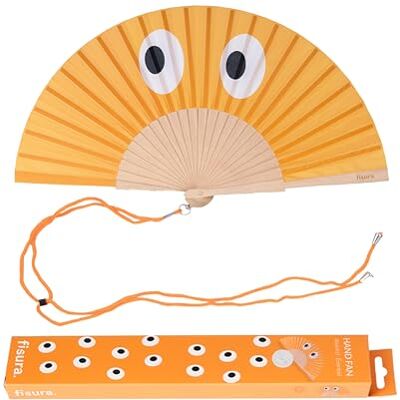 Fisura – Waaier met oogjespatroon in oranje tinten. Handventilator van hout met speels ontwerp. Ophangsysteem inbegrepen. Afmetingen: 42,5 x 23 cm. Fisura – Waaier met oogjespatroon in oranje tinten. Handventilator van hout met speels ontwerp. Ophangsysteem inbegrepen. Afmetingen: 42,5 x 23 cm.