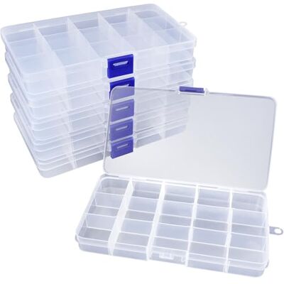 Kolamom 6 stuks opbergdoos, sorteerdoos, 15 rasters, instelbaar, plastic vakken, sorteerdozen voor kleine onderdelen, ideale sorteerdoos voor sieraden, oorbellen, speelgoed Kolamom 6 stuks opbergdoos, sorteerdoos, 15 rasters, instelbaar, plastic vakken, sorteerdozen voor kleine onderdelen, ideale sorteerdoos voor sieraden, oorbellen, speelgoed