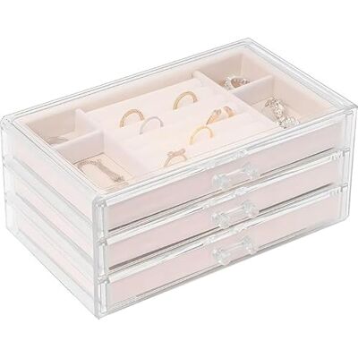 Sasha Morel Sieradendoosje met 3 opbergladen, organizer voor het opbergen van oorbellen voor ringen, armbanden, kettingen, opbergdoos acryl vitrinekast geschenkdoos sieradenorganizer, geschenken Sasha Morel Sieradendoosje met 3 opbergladen, organizer voor het opbergen van oorbellen voor ringen, armbanden, kettingen, opbergdoos acryl vitrinekast geschenkdoos sieradenorganizer, geschenken