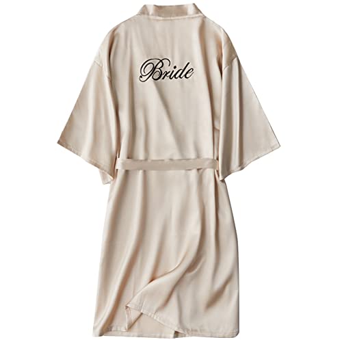 XiinxiGo Nachtkleding Zijde Imitatie Badjas Korte Hemdje Pyjama Badjas Badjas Dames Kimono Nachtkleding voor Bruid, Bruid Champagne 1, XL
