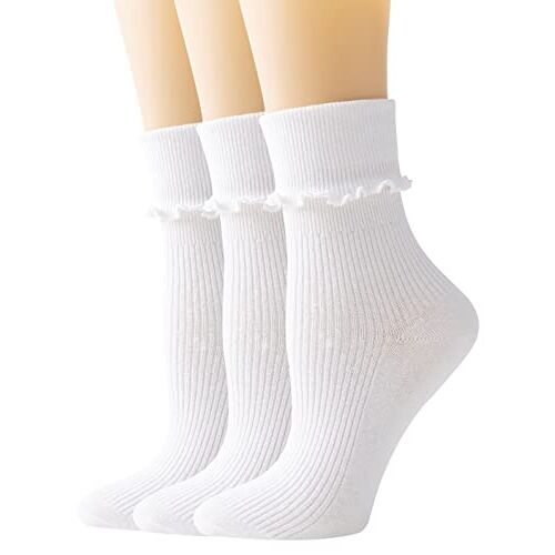 SEMOHOLLI Vrouwen Enkelsokken, Ruffle Turn-Cuff Enkel Casual Sokken effen kleur relent sokken voor Vrouwen wit L