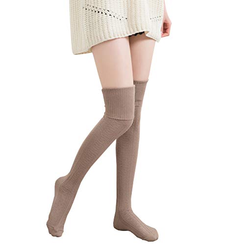 Bakicey Dames kniekousen sokken overknie kousen panty katoenen kousen gebreide sokken steunkniekousen gebreide sokken hoog boven de knie lange sokken winterkousen, kaki