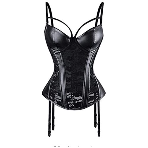 PIYAX Lingerie Sexy Corset Avec Jarretelles PU-leer Zwart Baskisch Jarretel Korset Bustier Plus Size