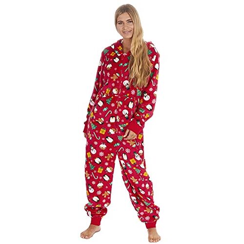 ONEZEE Volwassenen Fleece Feestelijke Kerst Onesie, Rood, S/M