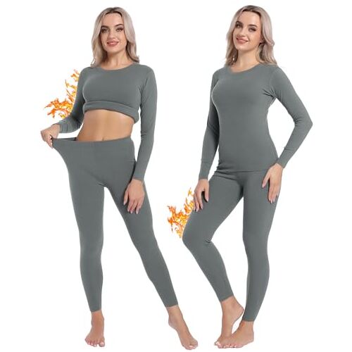 INNERSY Thermo ondergoed voor dames, set met een boven- en onderstuk, winterondergoed, ski-ondergoed, warme thermische ondergoedset, Warm grijs., XL