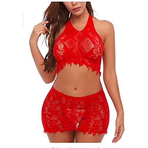 Bommi Fairy Sexy lingerieset voor dames, kanten lingerie, visnet, babydoll, mini-jurk, vrije maat, bodysuit, nachtkleding, ondergoed, sexy perspectief, erotische lingerie, erotische lingerie, rood,